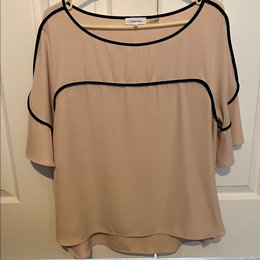 Calvin Klein Women's pale pink Blouse with Black Trim